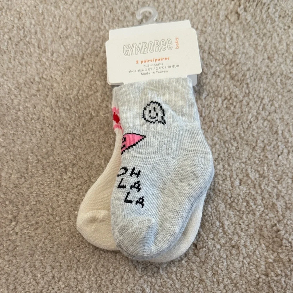 Gymboree Gray & Cream Baby Sock 2-Pack with Pink Accent